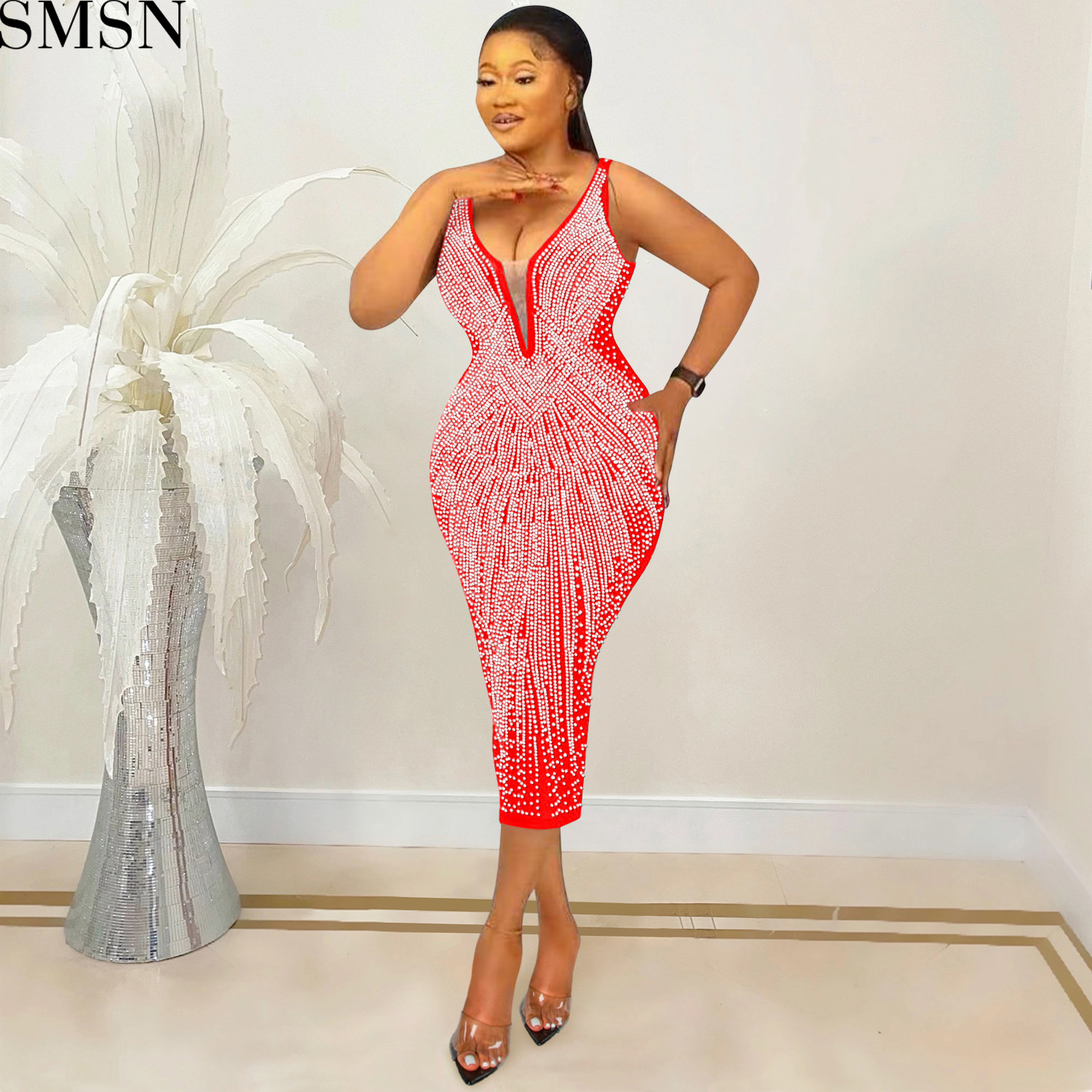 Fashion women dress suspenders sexy tight V-neck rhinestone dress for women plus size casual dress