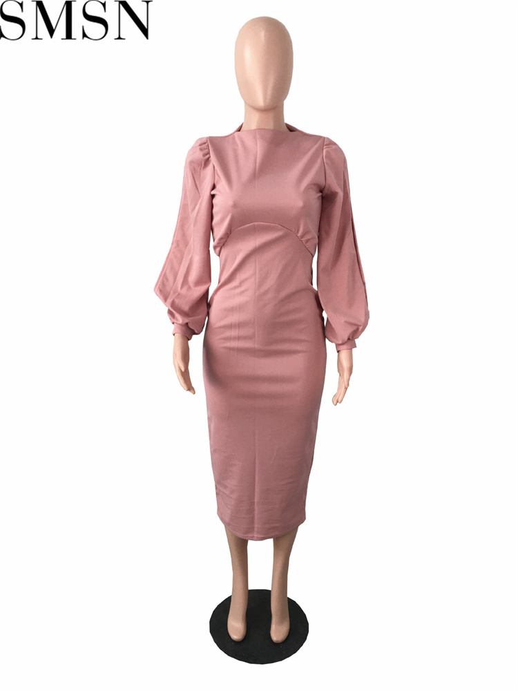 Plus Size Dress Fashion round Neck Long Sleeve Slim Party Dress Women