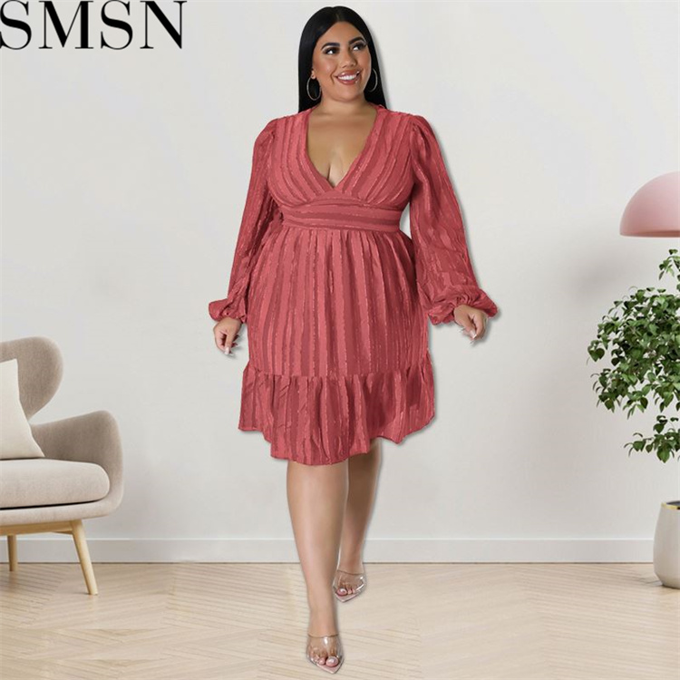 Plus Size Dress European and American women clothes wholesale supply Jacquard striped dress