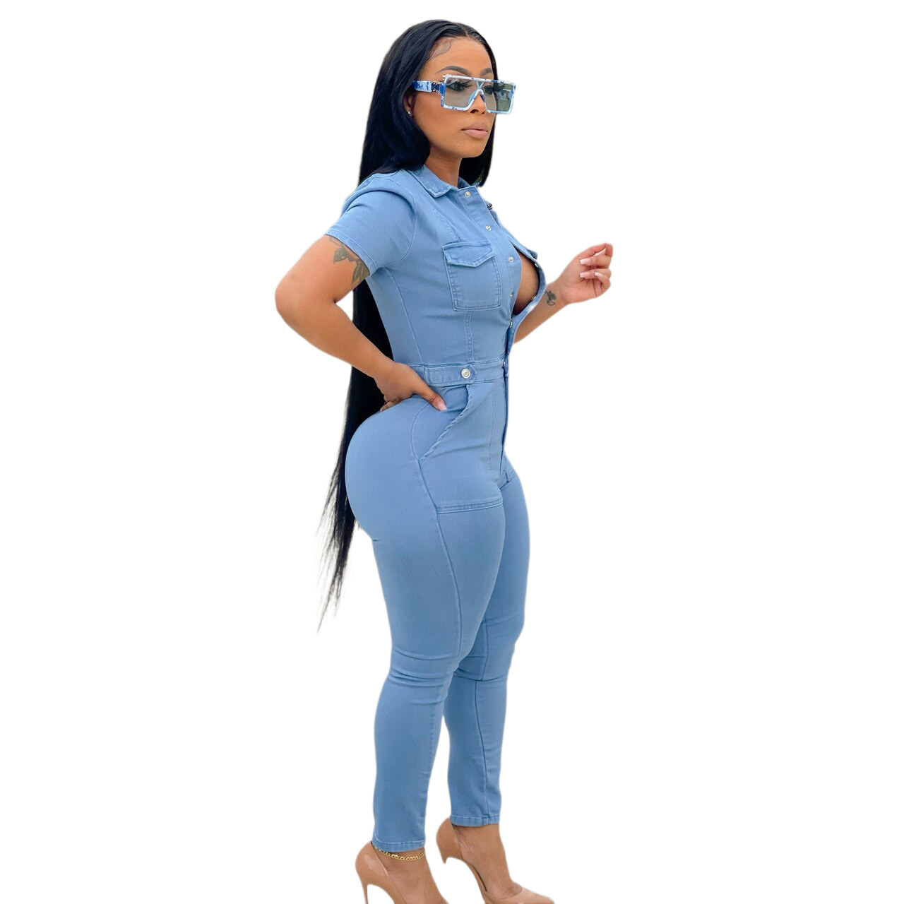 Casual fashion denim slim Jumpsuit