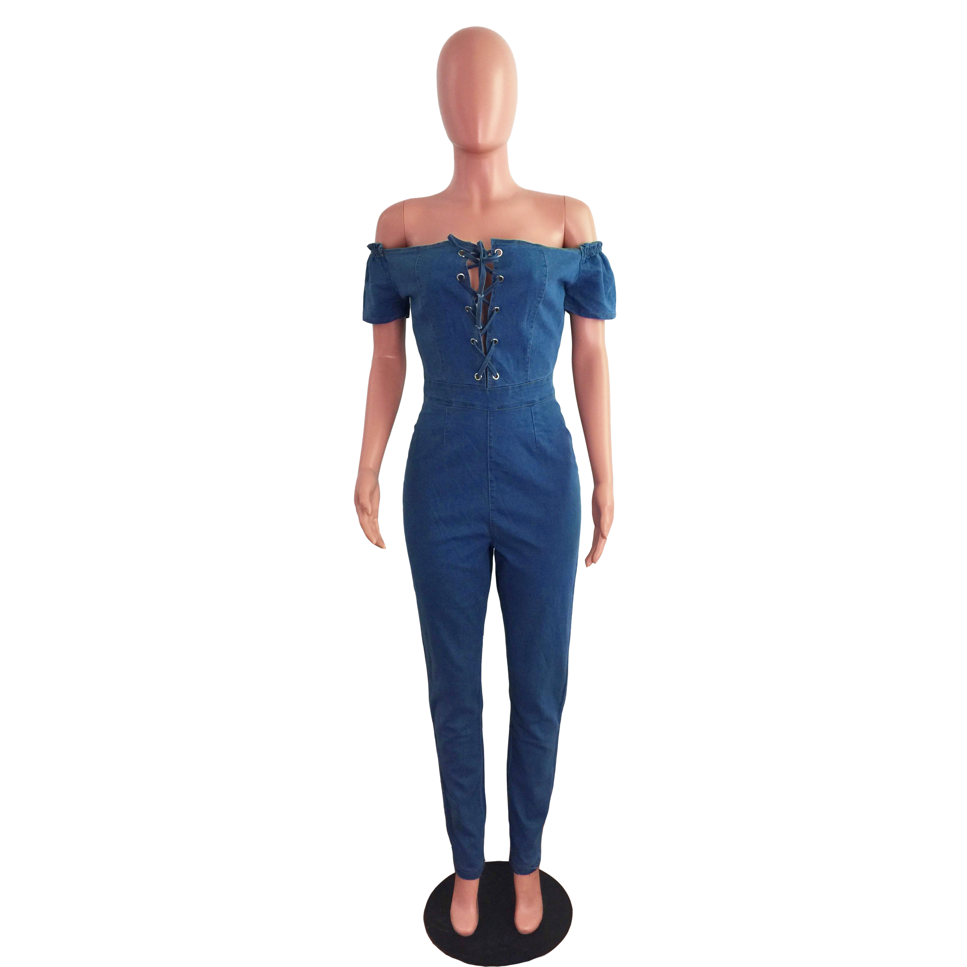 Fashion corns strap sexy denim Jumpsuit