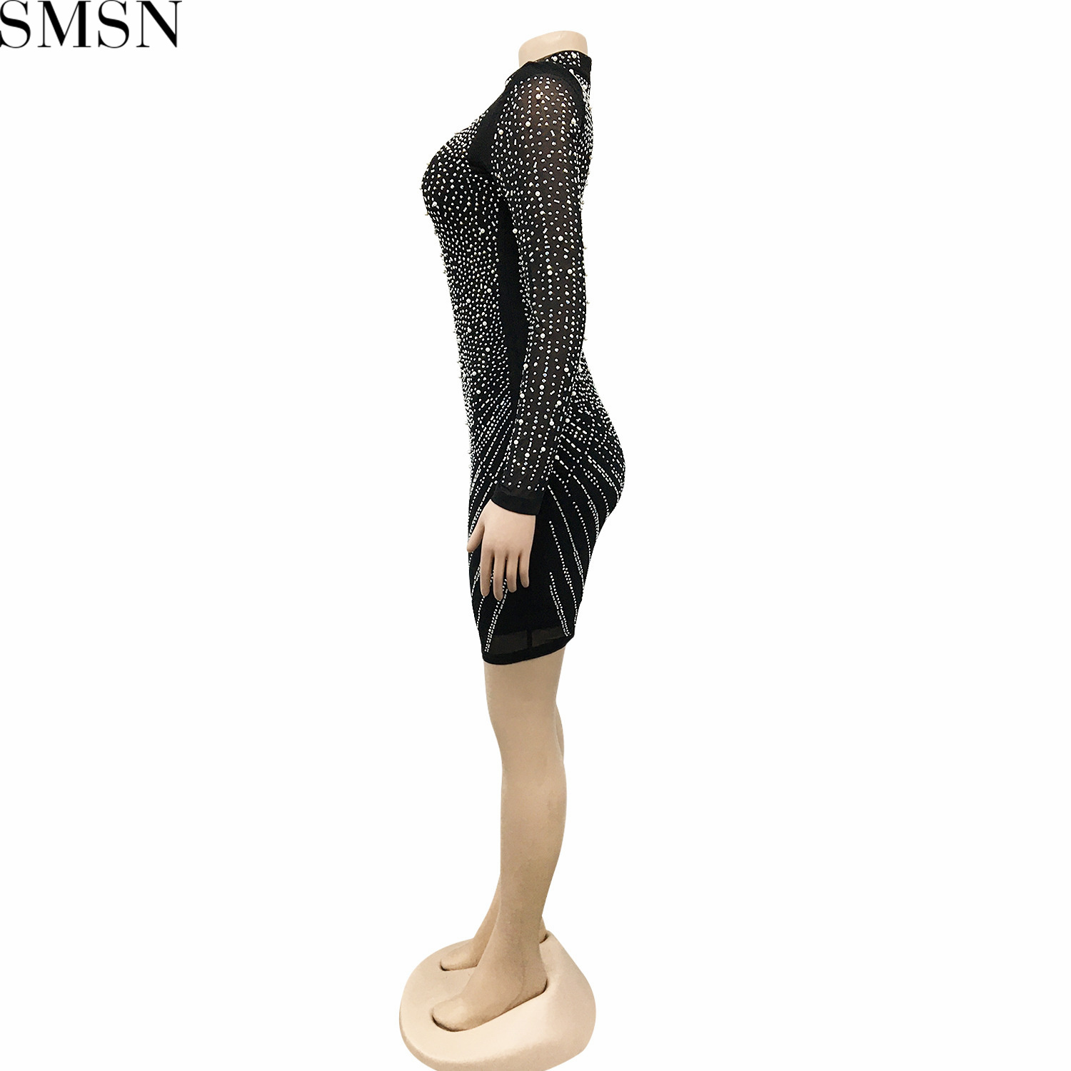 Plus Size Dress deep V nightclub party formal dress hot rhinestone mesh see-through women's clothing