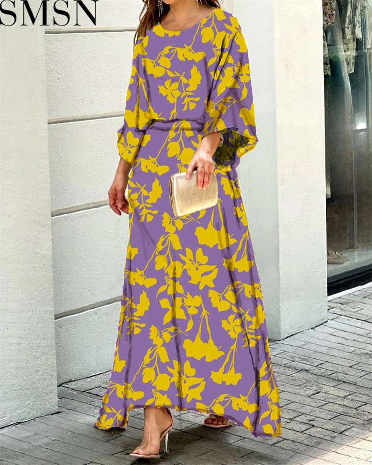 Casual Dress summer New loose plus size print long sleeved top high waist long dress