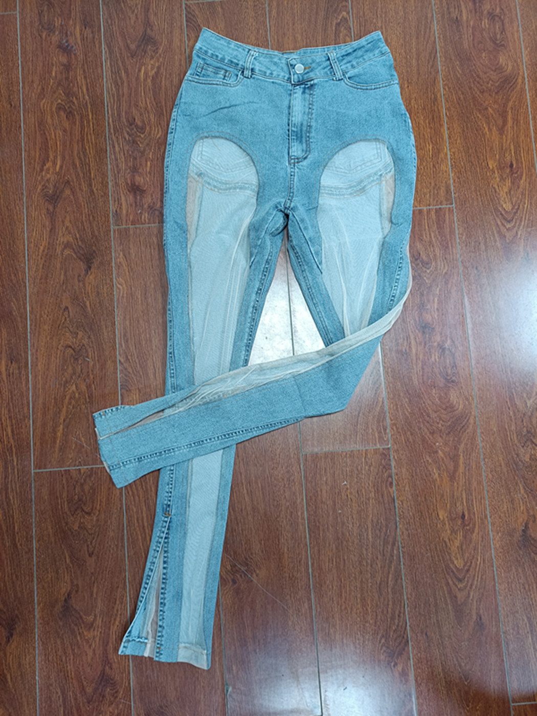 Fashion Mesh Sand Combination Elastic Slim Fit Hip Lift Jeans