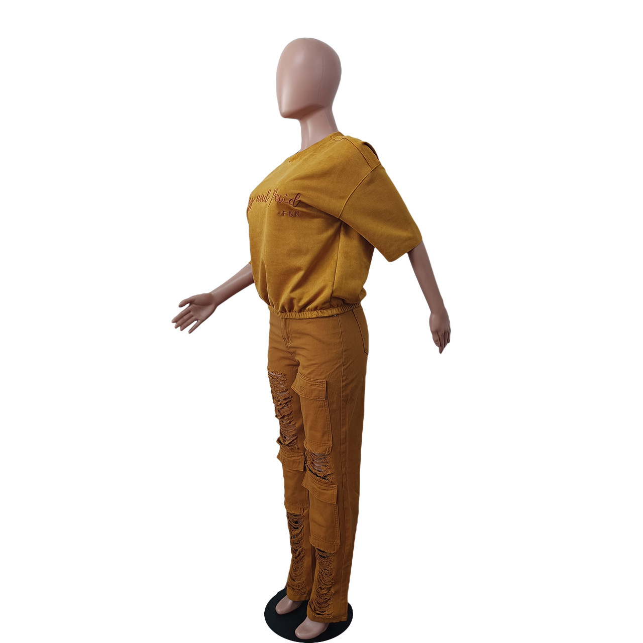 Fashion denim hole suit