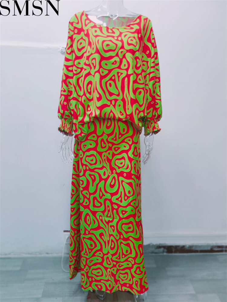 Casual Dress summer New loose plus size print long sleeved top high waist long dress