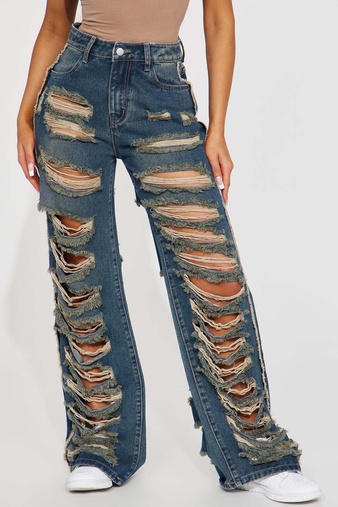 Sexy Oversized Micro Stretch Perforated Micro Flare Jeans