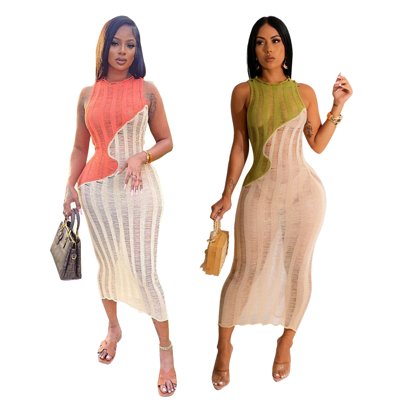 Women'S Sleeveless Panel Knit Beach Dress