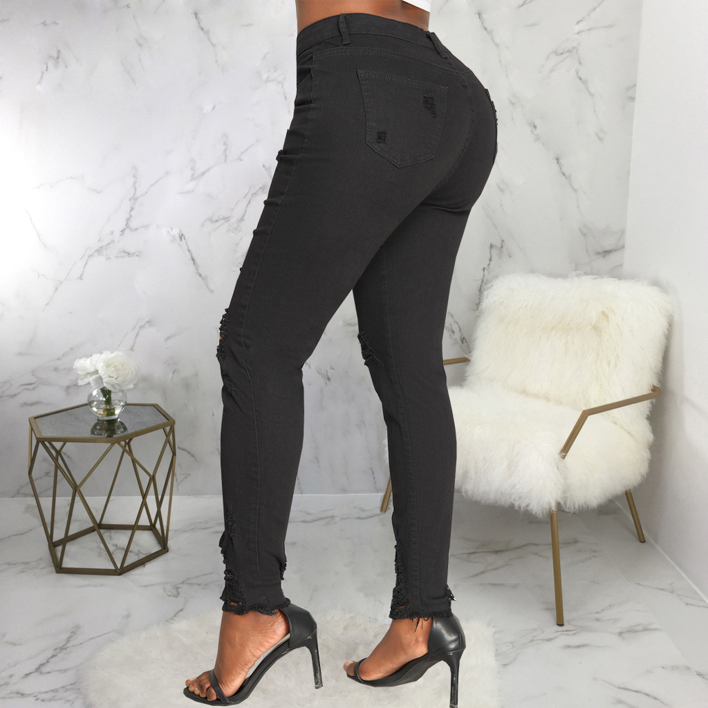 Fashionable slim and versatile stretch jeans Slim-fit pants with holes