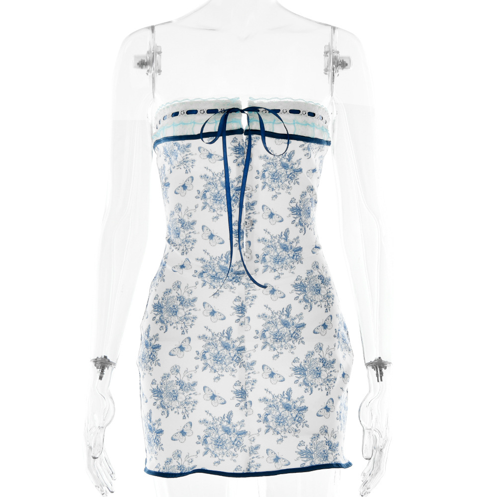 Open Back Strapping Bra Lace Wrap Hip Dress