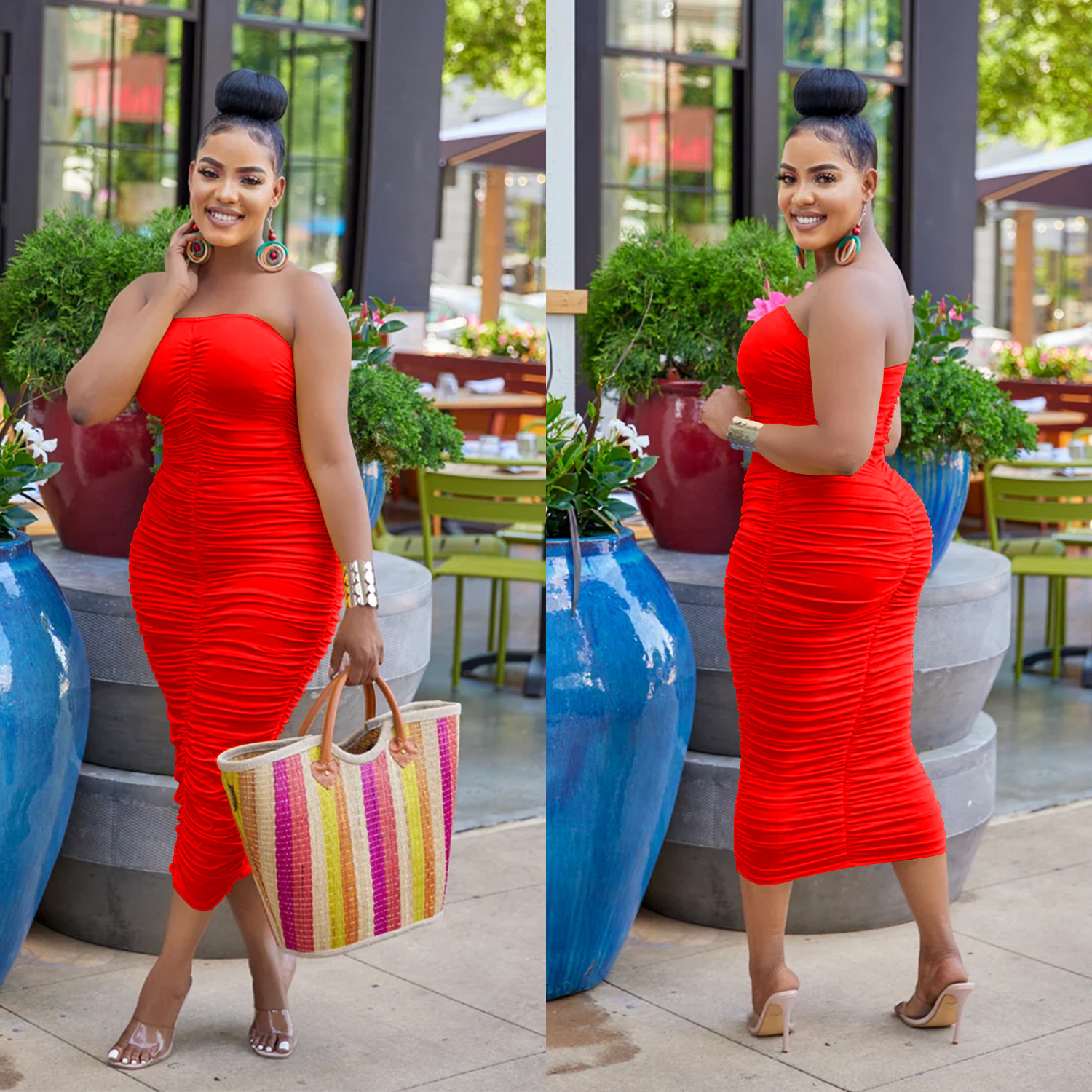 Solid Color Sleeveless Pleated Bra Long Dress