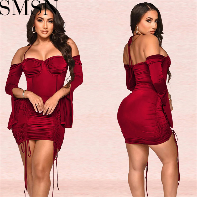 Plus Size Dress Amazon European and American fashion women lace up long sleeve skirt dress