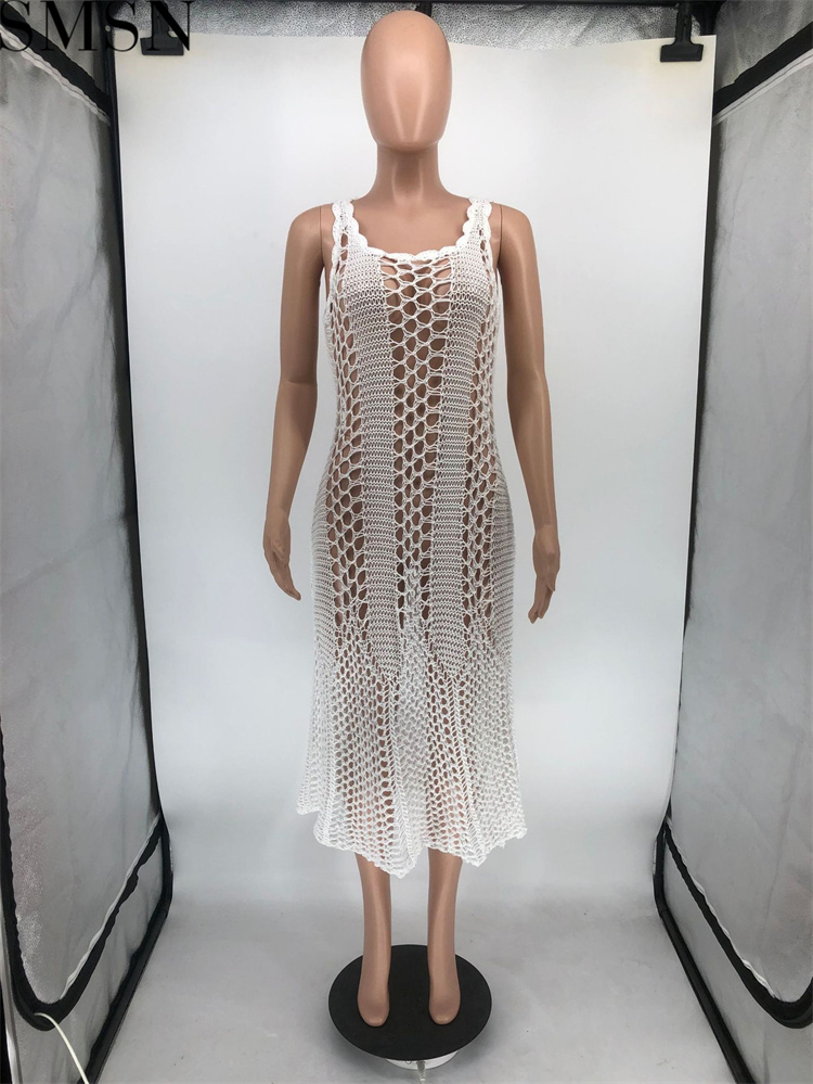 Fashion women dress Amazon Ins Style Sexy Cutout Strap Blouse Hand Crochet Knitted Dress