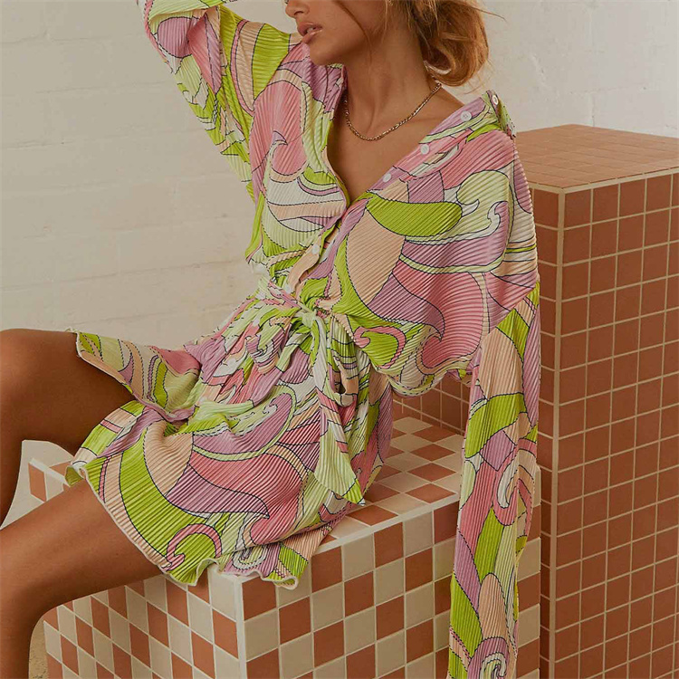 Casual Dress Flower Print Lapel Lapel Single Breasted Cardigan Long Sleeve Dress Women