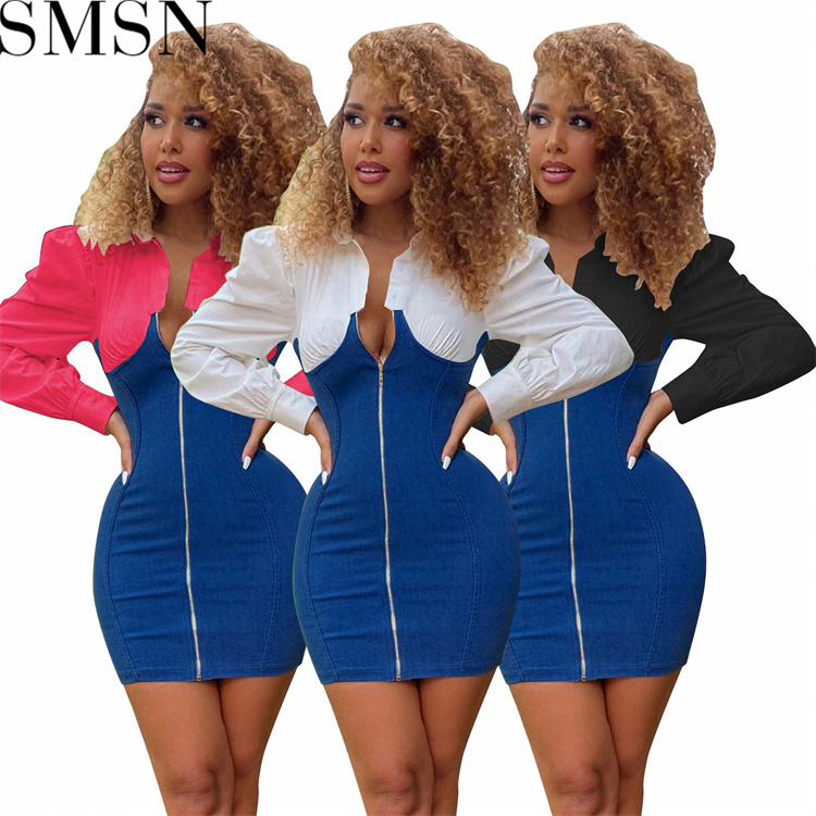 Plus Size Dress European and American Amazon Hot Sale Slim Fit Sheath Stretch Denim Skirt