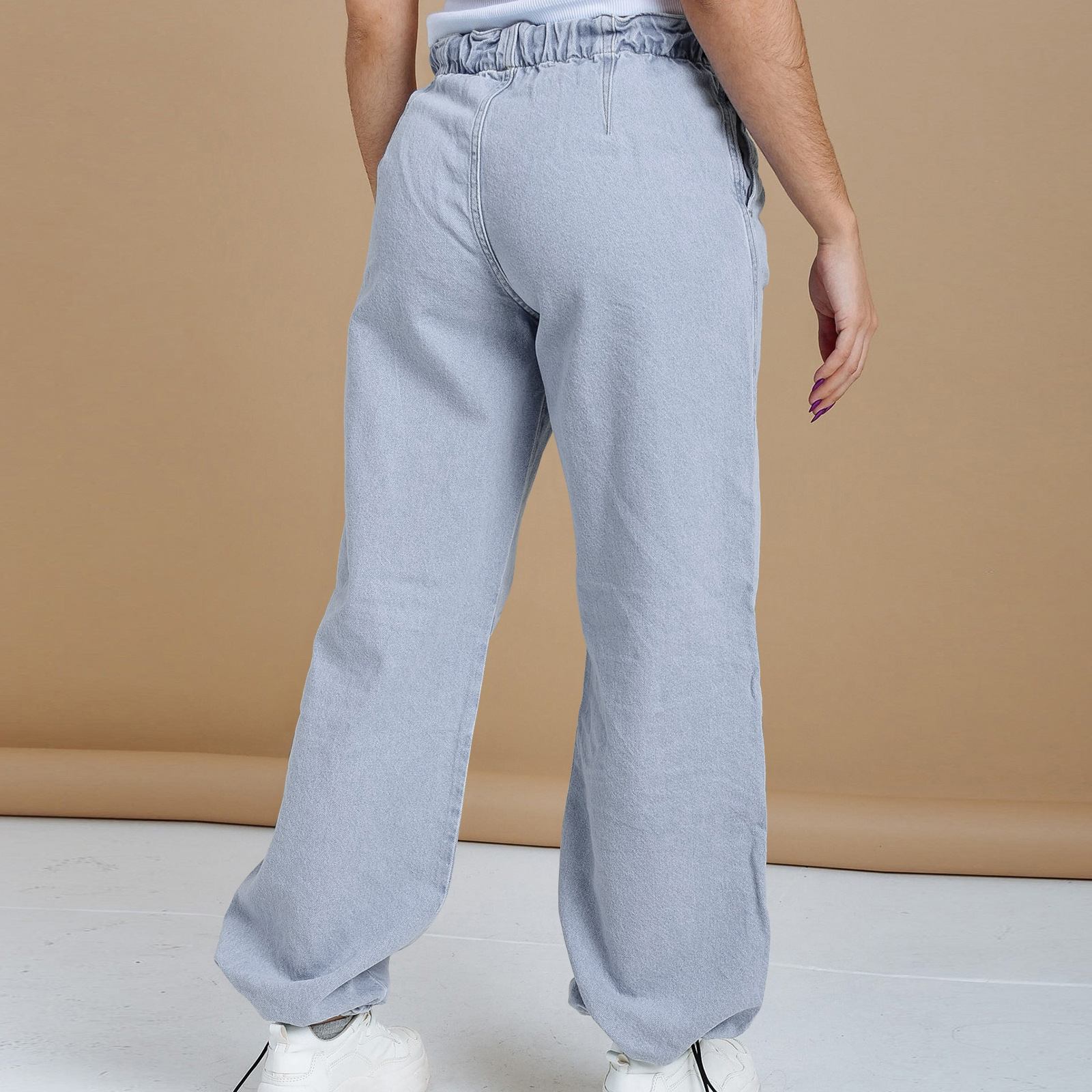 Elastic Band Elastic Spring Buckle Loose Fit Jeans