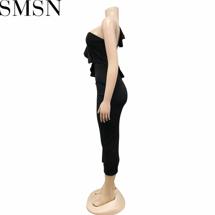 Plus Size DressFashion casual ruffled split one shoulder sleeve dress