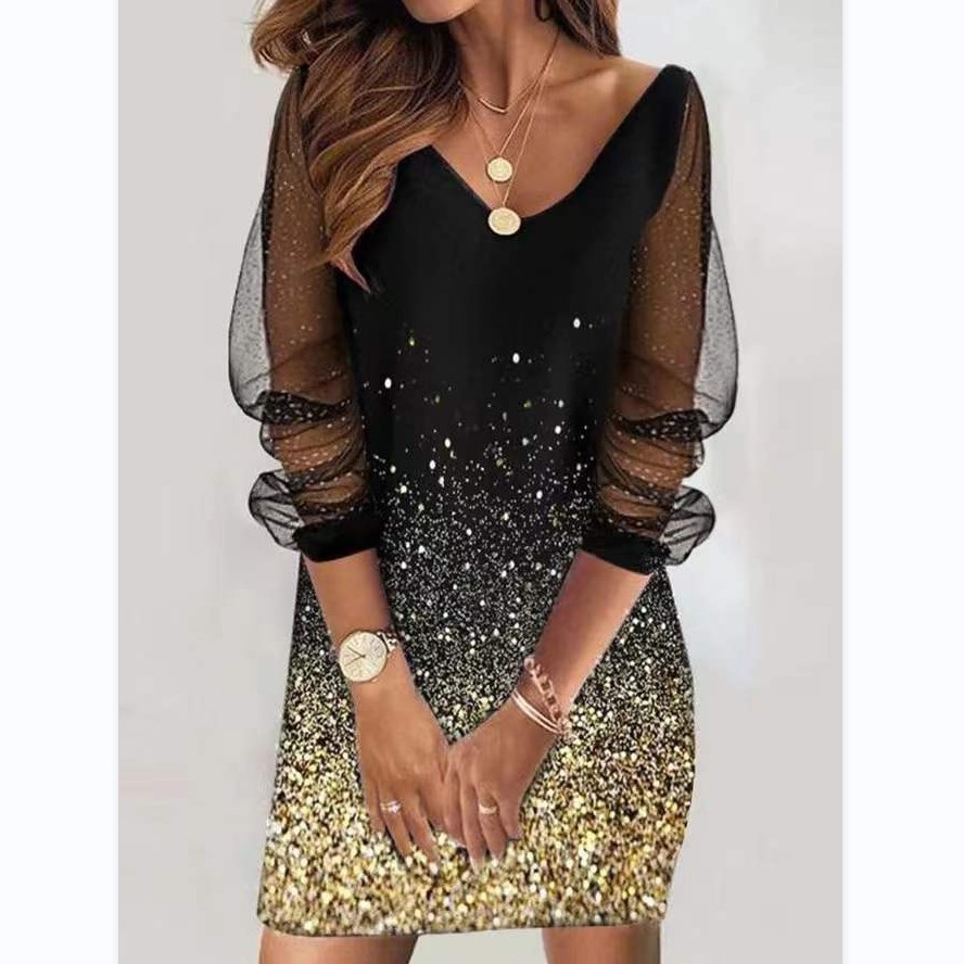 Sequin Perspective Mesh Women'S Dress