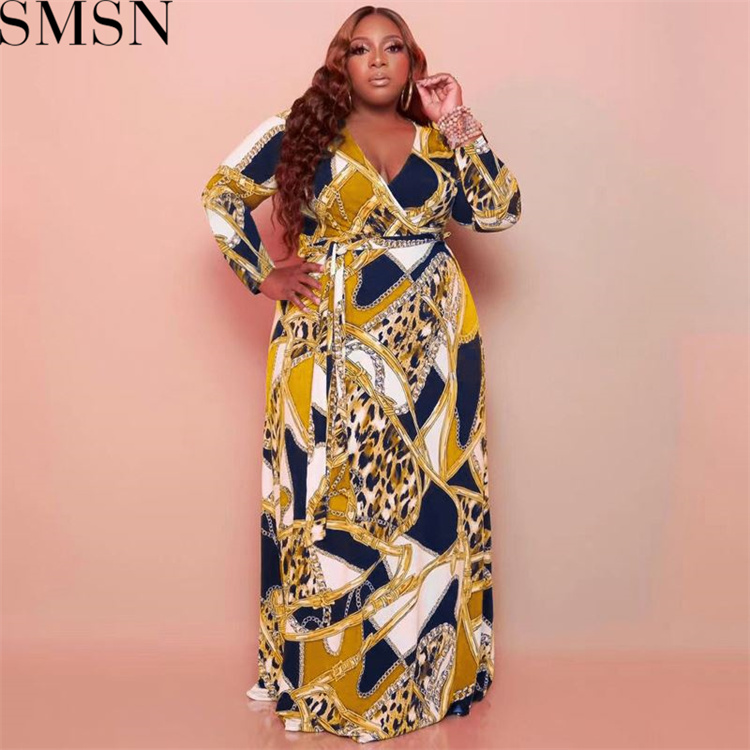 Plus Size Dress Amazon autumn and winter New V neck stretch knitted large size women dress with belt