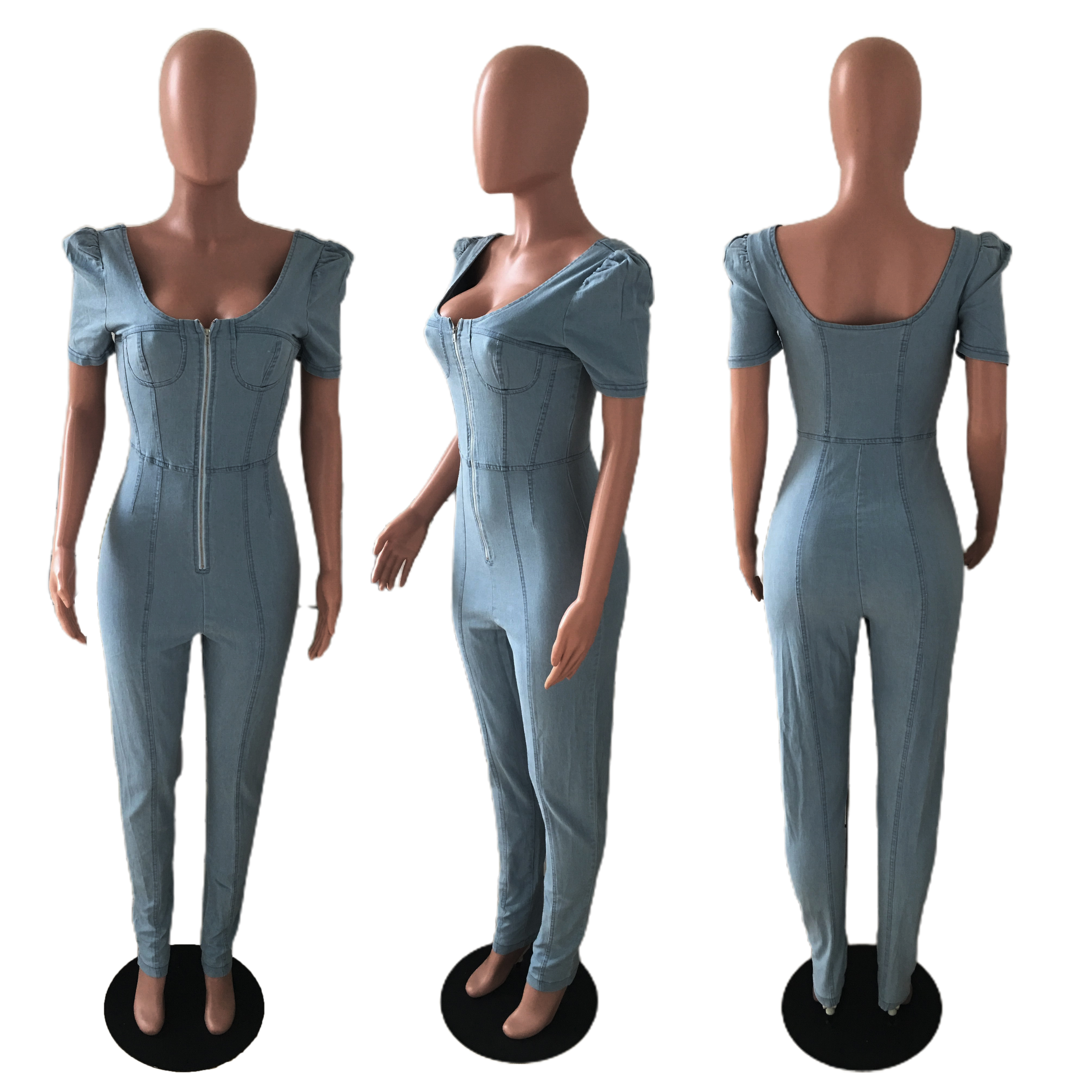 Fashion slim bubble sleeve Jumpsuit jeans