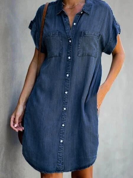 Short Sleeve Slim Denim Midi Dress