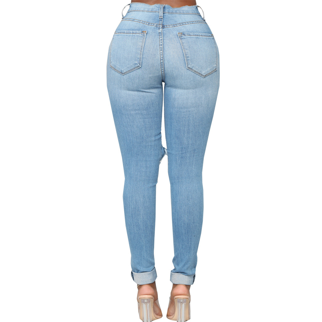 Fashion high waist denim hole tights