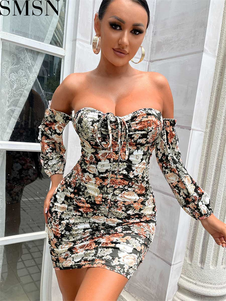 Plus Size Dress Amazon women new tube top printed sheath slim dress