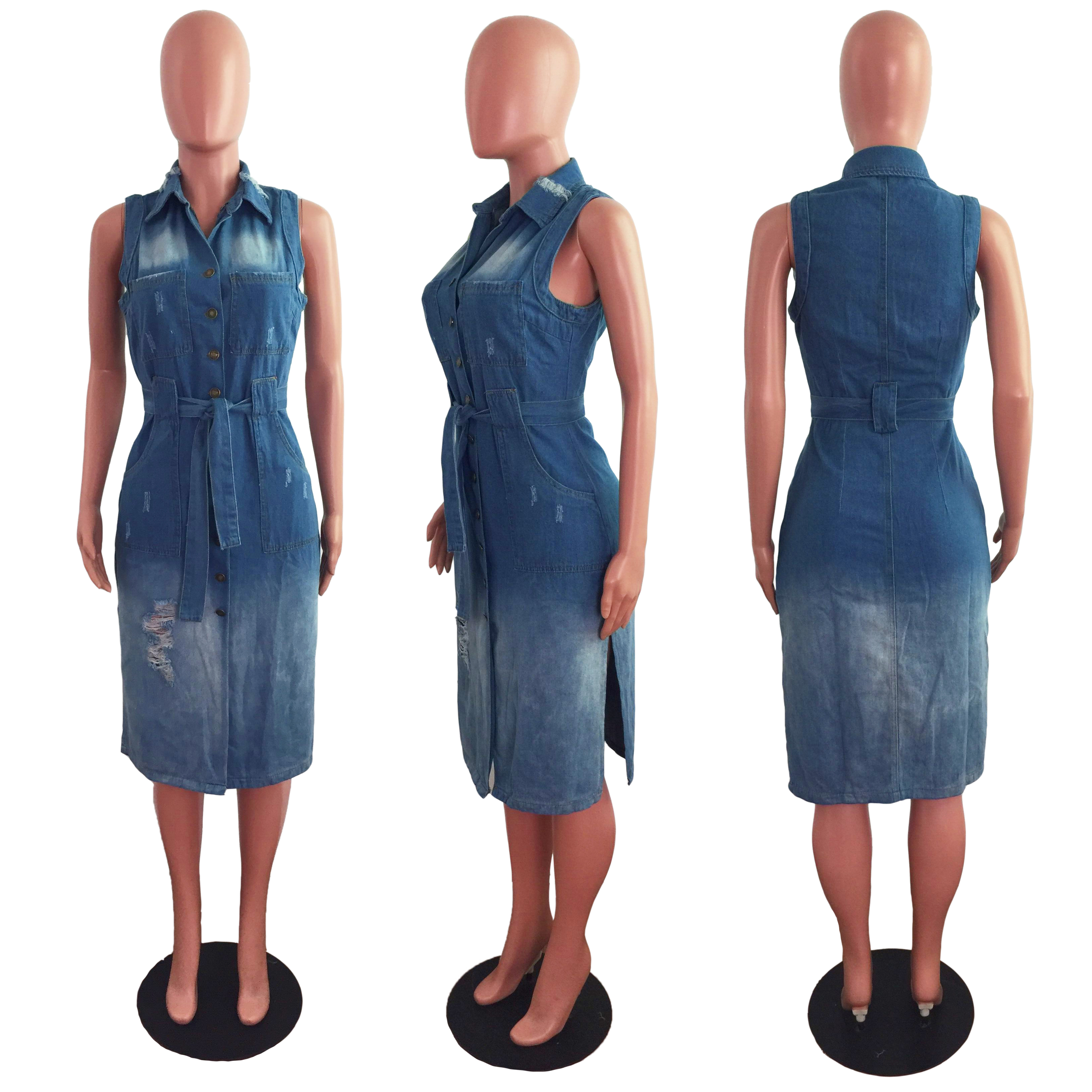Fashion holeless sleeveless denim cape coat dress