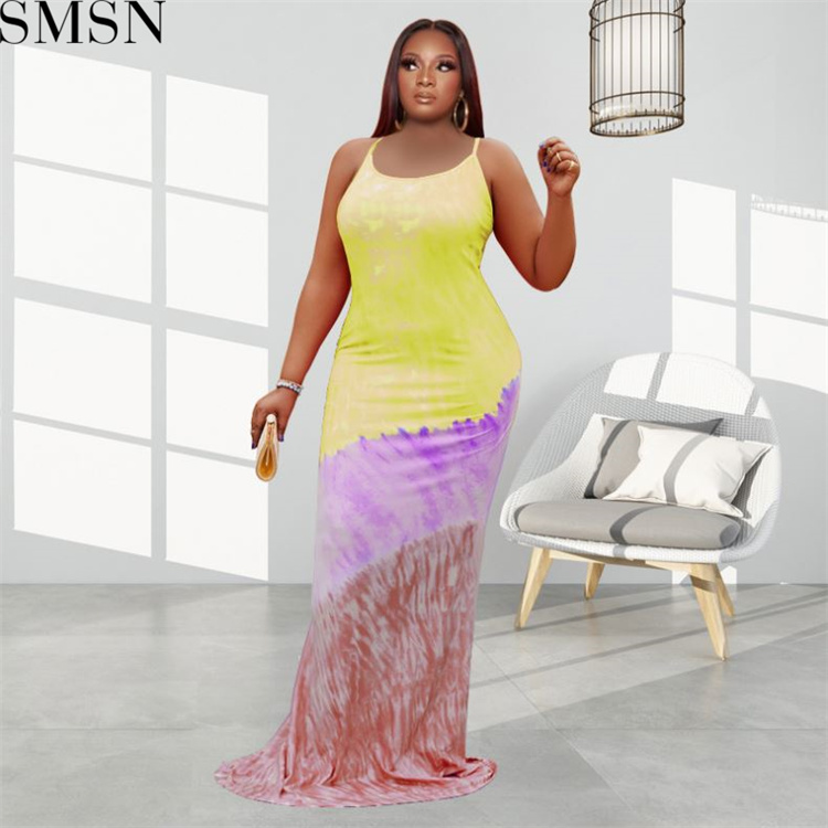 Fashion women dress European and American tie dye lace up sexy plus size dress
