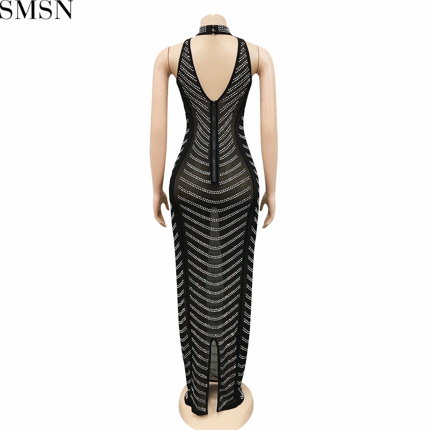 Fashion women dress sexy backless nightclub party formal dress rhinestone see-through dress for women