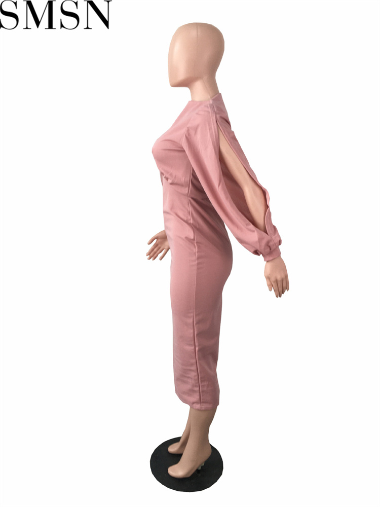 Plus Size Dress Fashion round Neck Long Sleeve Slim Party Dress Women