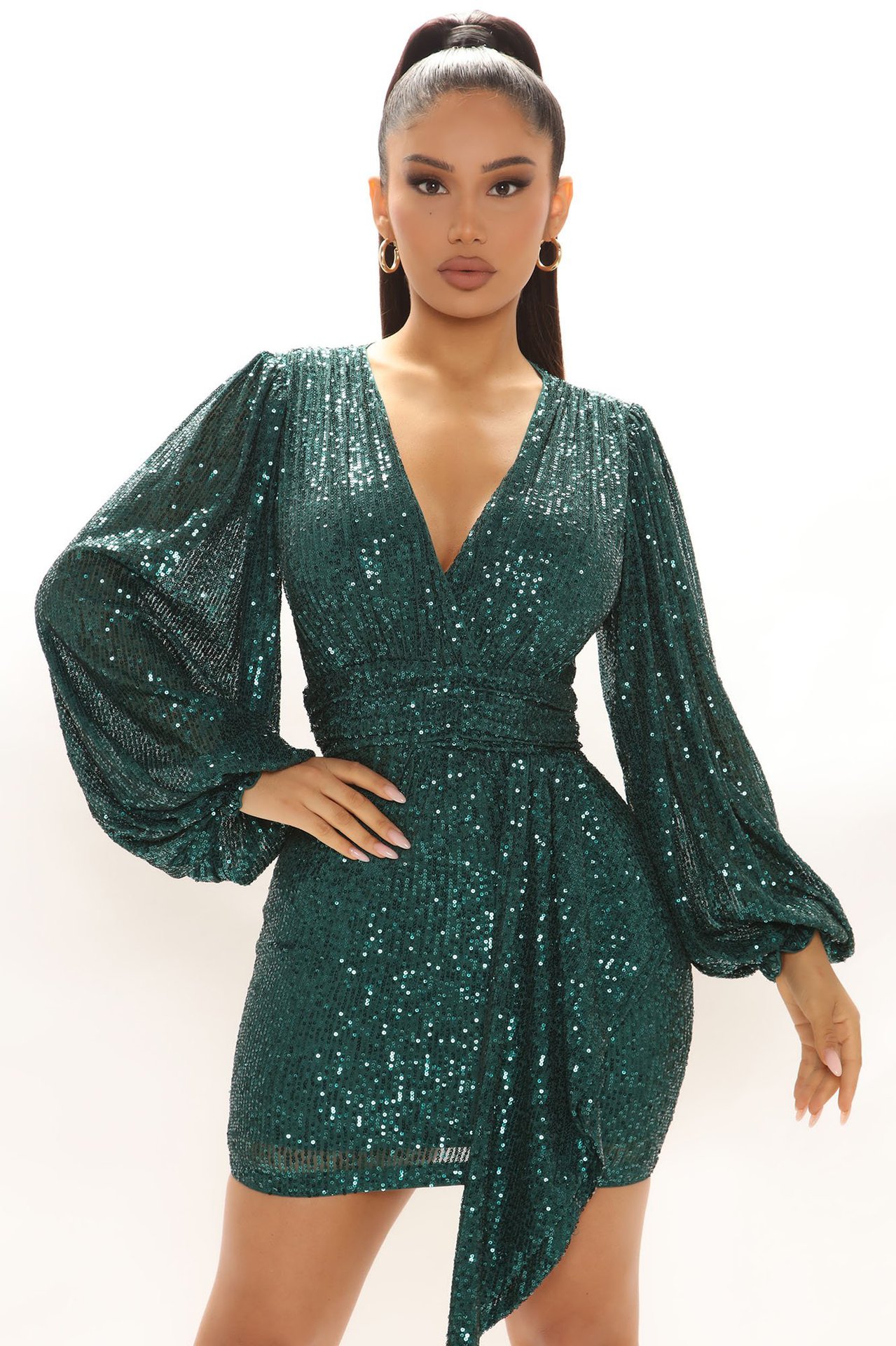 Plus Size Dress cross border sequin dress sequined V neck long sleeve nightclub sexy dress