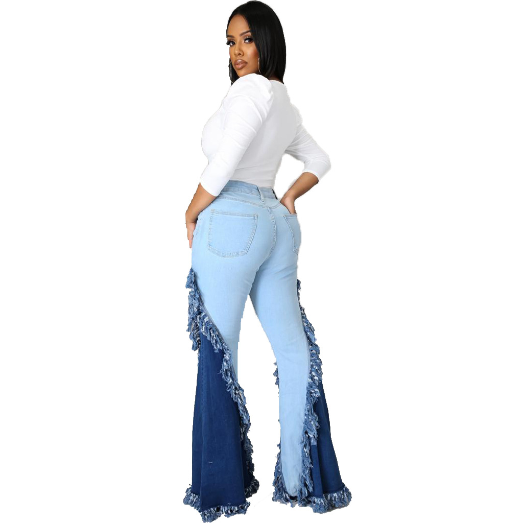 Fashion splicing jeans flared pants