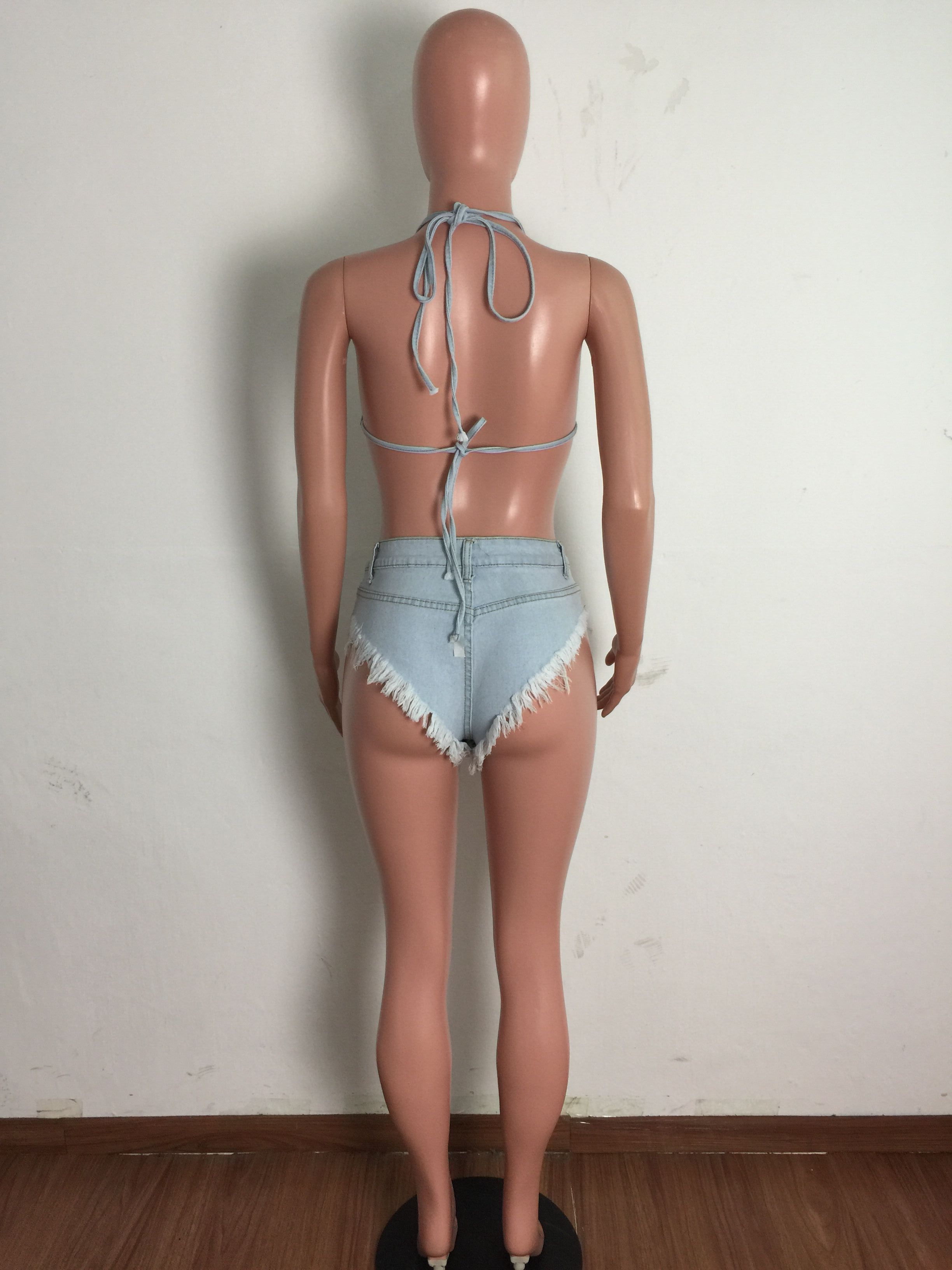 Bandage tassel sexy bikini denim suit