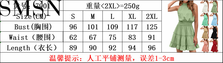 Plus Size Dress Amazon's new neckline Bohemian casual sleeveless pleated waist sexy MIDI dress