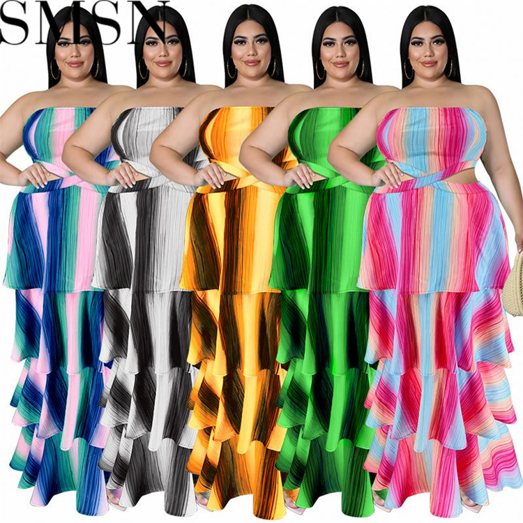 Plus Size Dress Wholesale Tube Top Vertical Bar Large Swing Dress