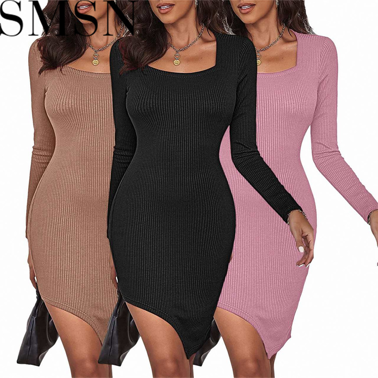 Plus Size Dress Amazon new spring and summer square collar fashion slit irregular sexy dress