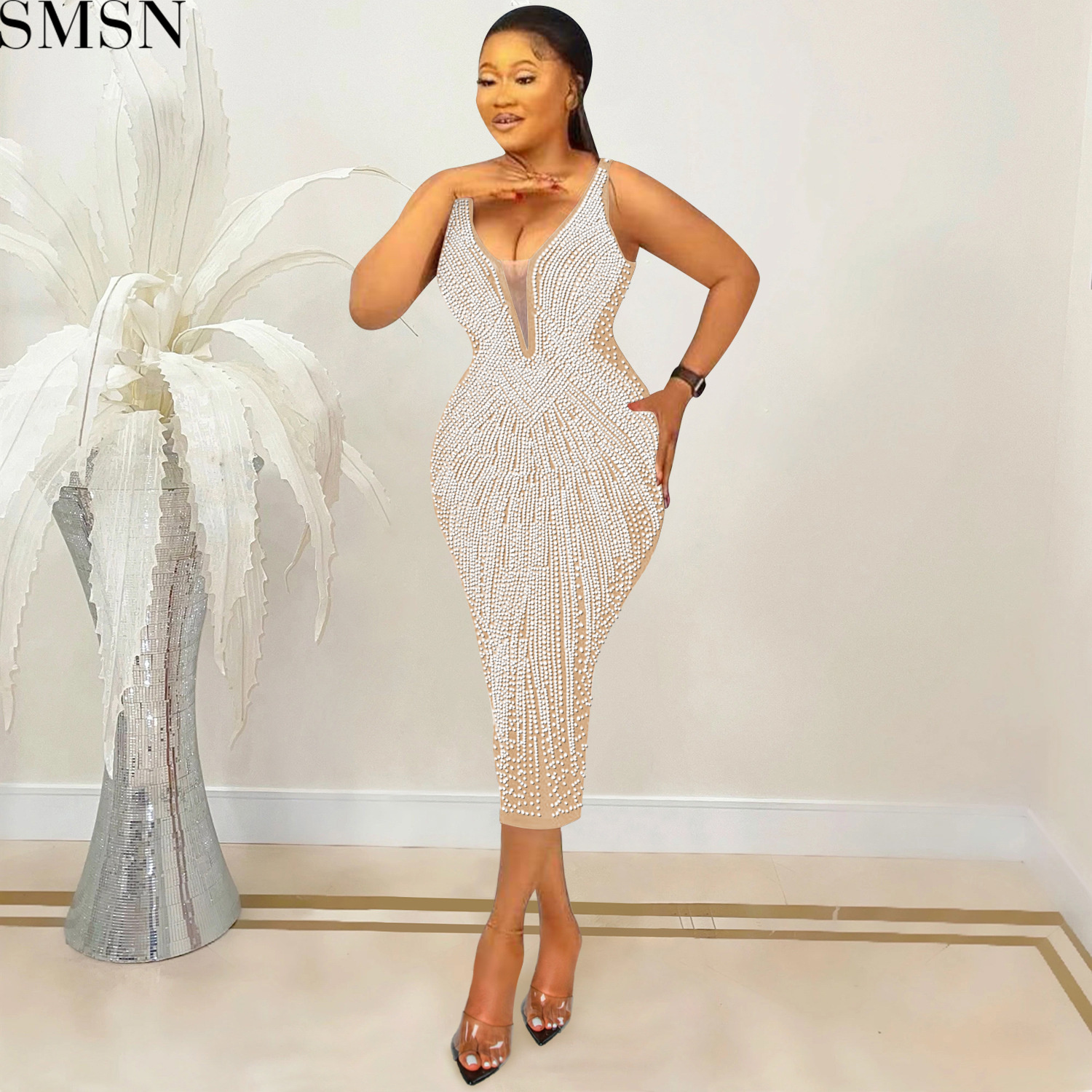 Fashion women dress suspenders sexy tight V-neck rhinestone dress for women plus size casual dress