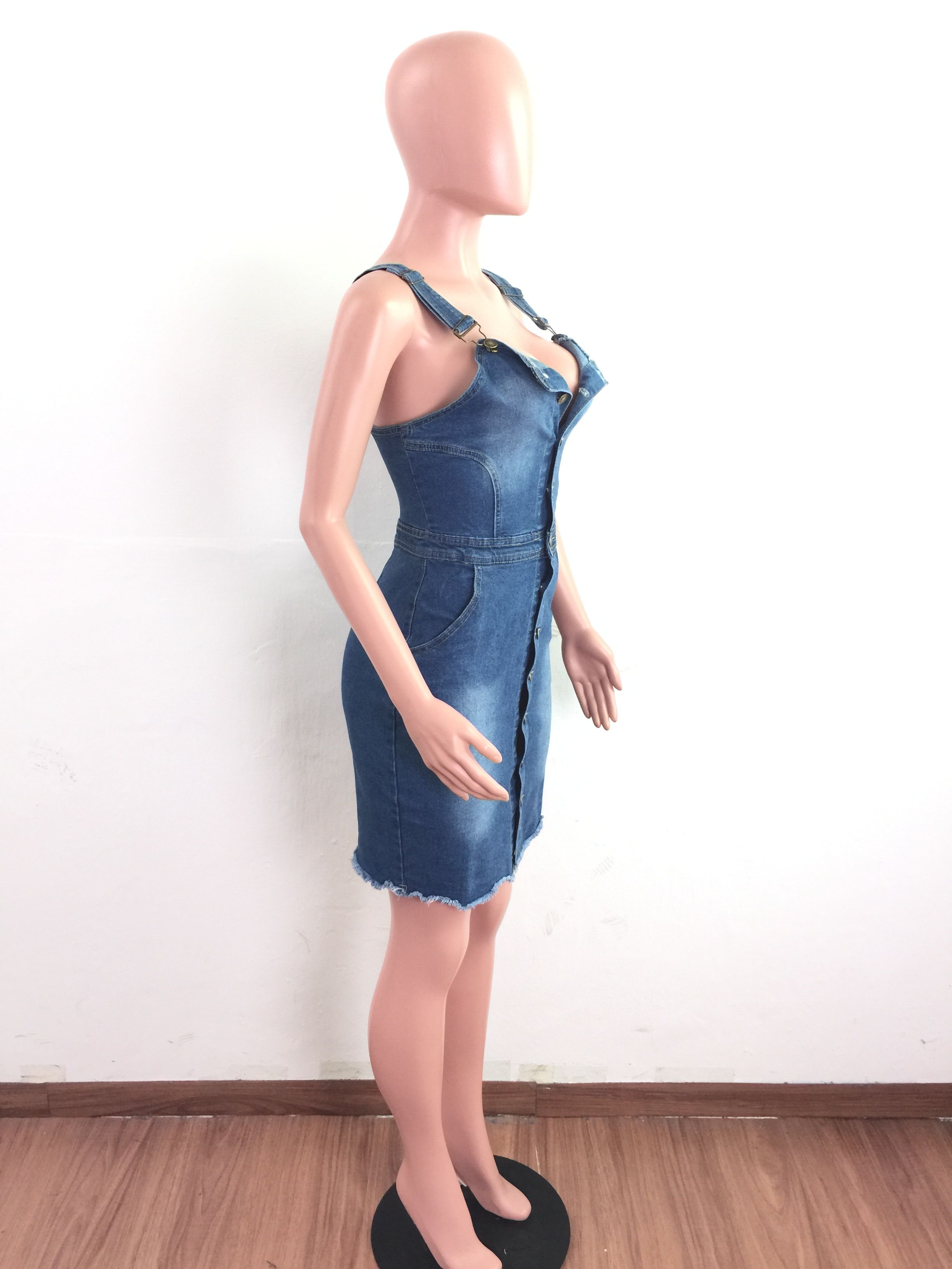 Sexy denim dress with halter