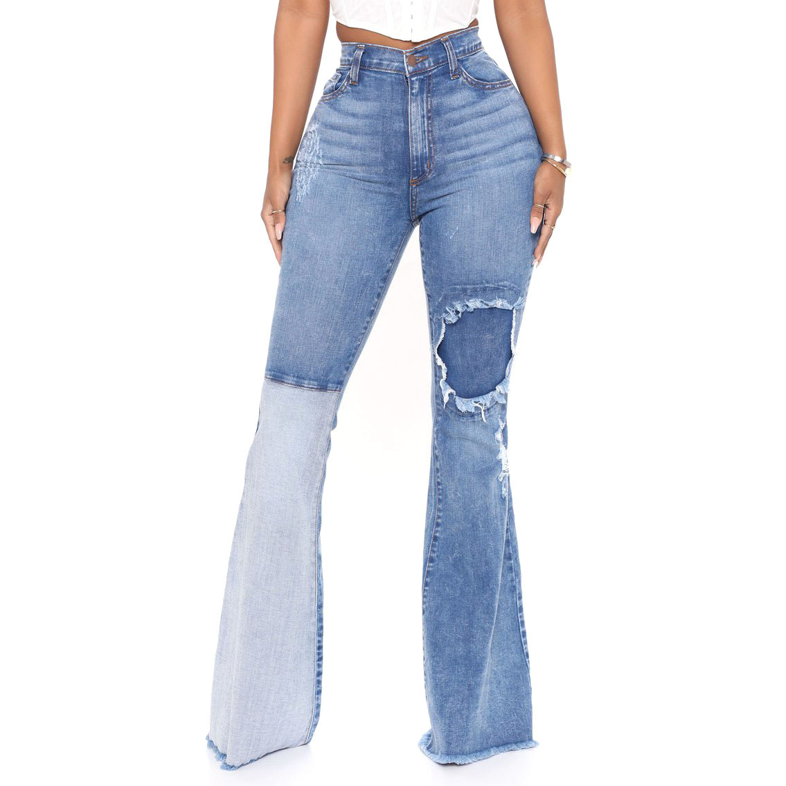 Sexy fashion stitched jeans with holes