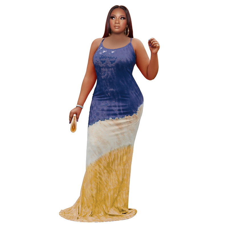 Fashion women dress European and American tie dye lace up sexy plus size dress