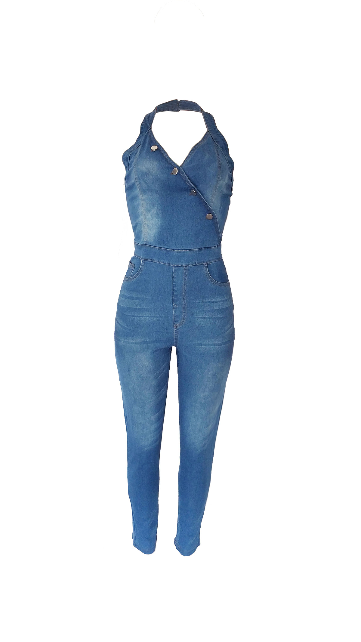 Denim slim neck Jumpsuit