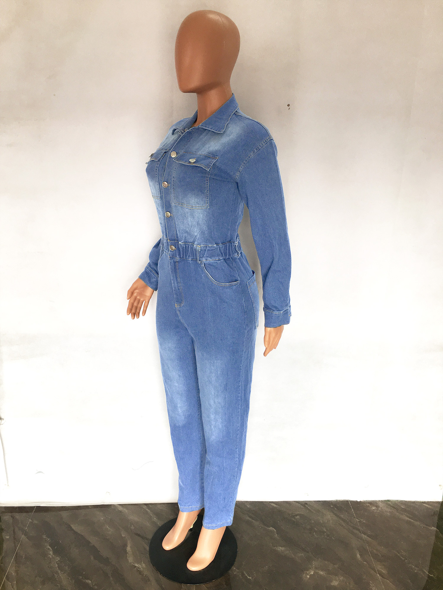 Small toe washing jeans jumpsuit