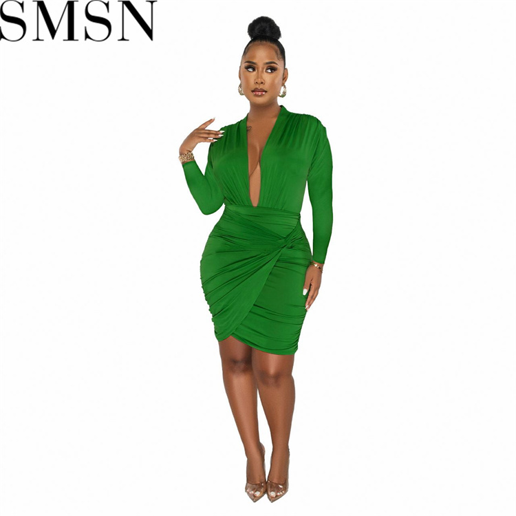 Plus Size Dress Amazon new autumn winter sexy deep V neck twist irregular long sleeve dress