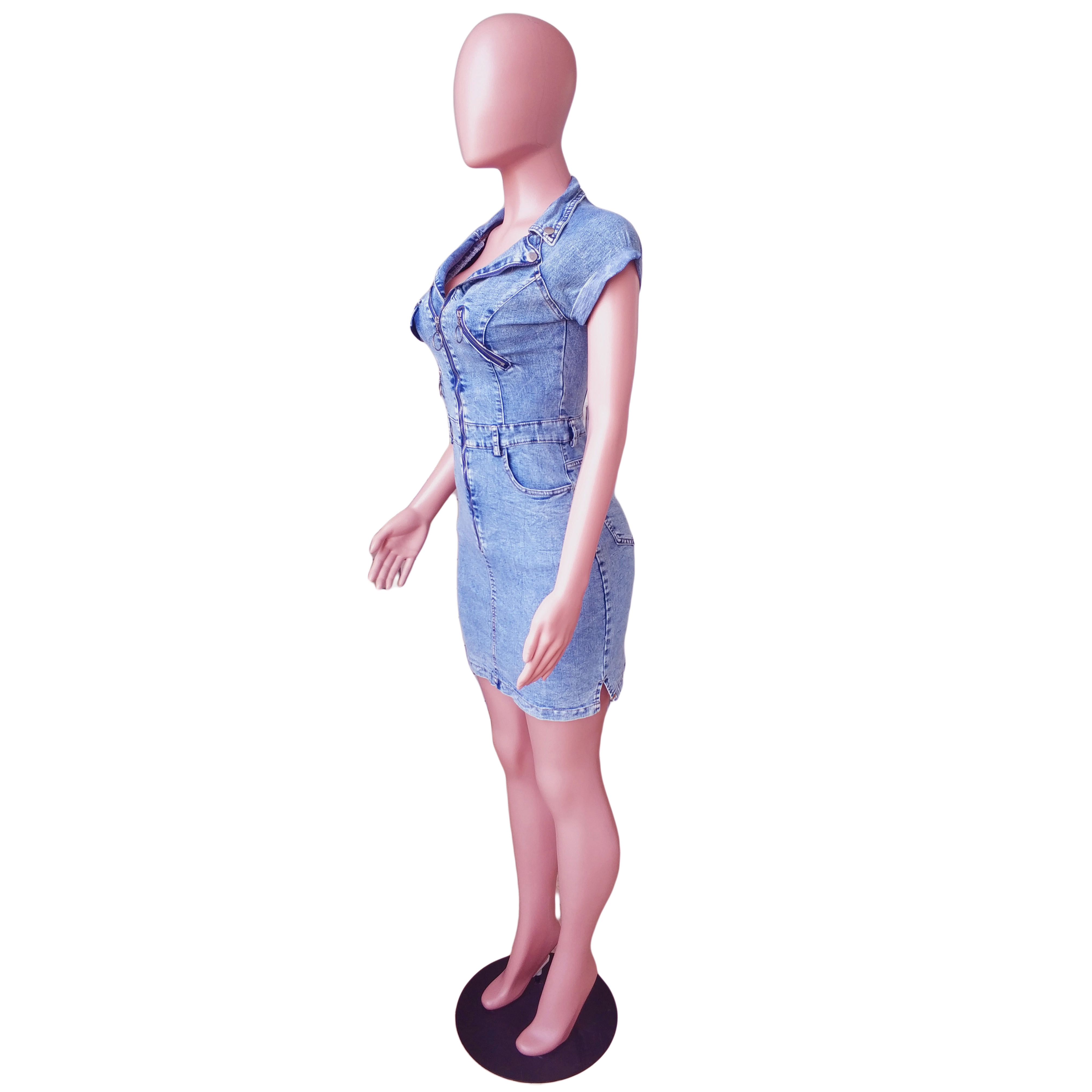 Sexy zipper denim bag hip dress