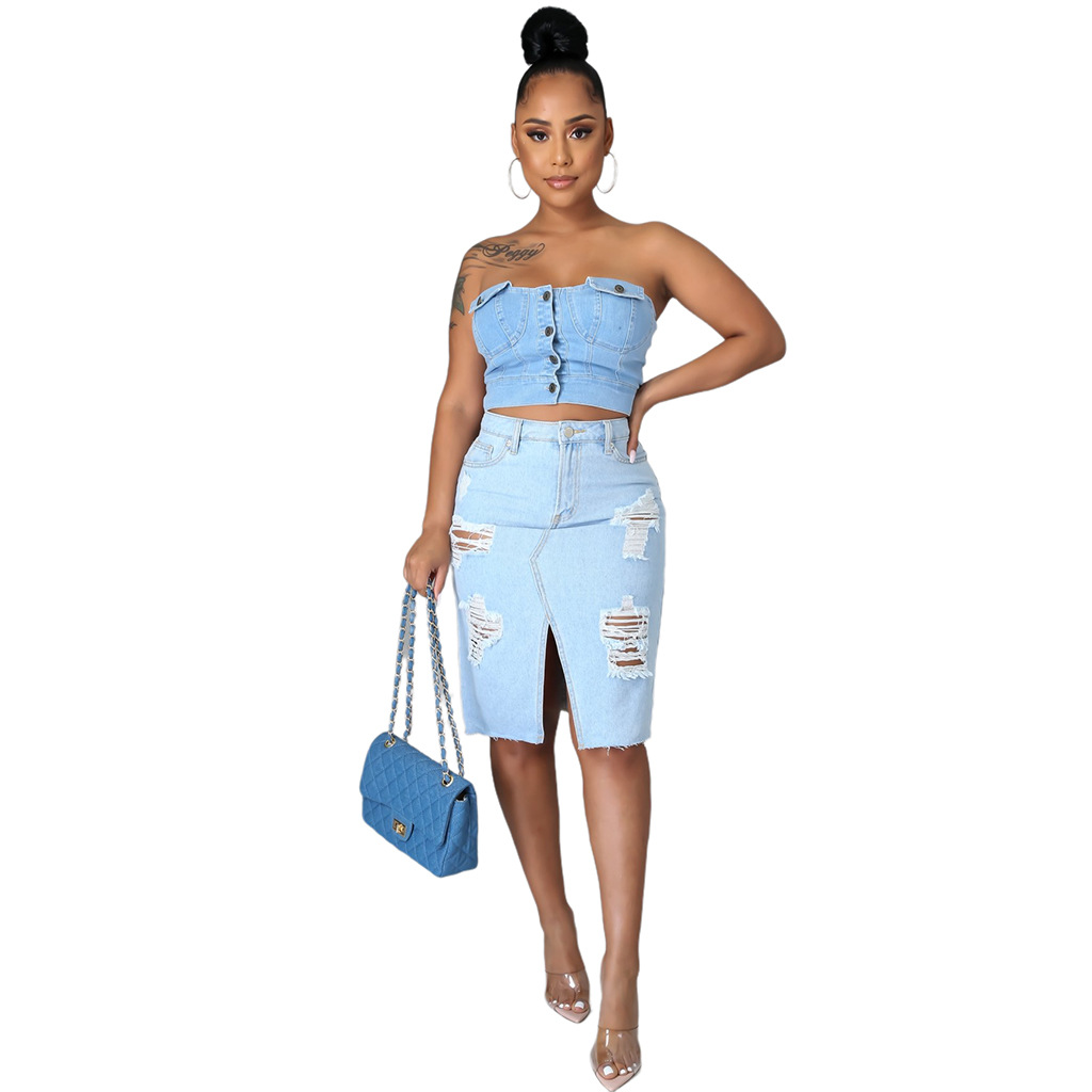 Fashion bag hip denim elastic skirt (single skirt)