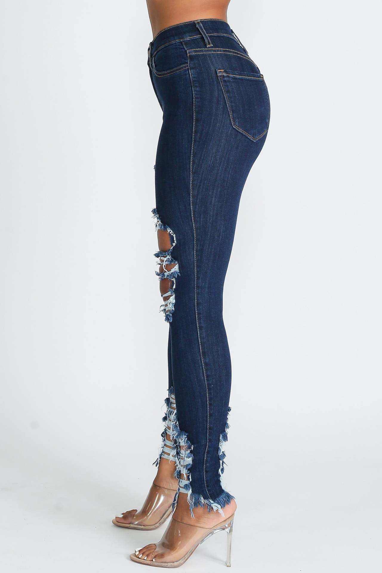 Oversized sexy high stretch perforated calf denim pants
