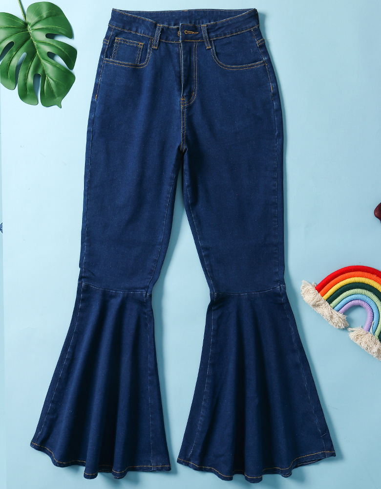 Slim denim wide leg pants