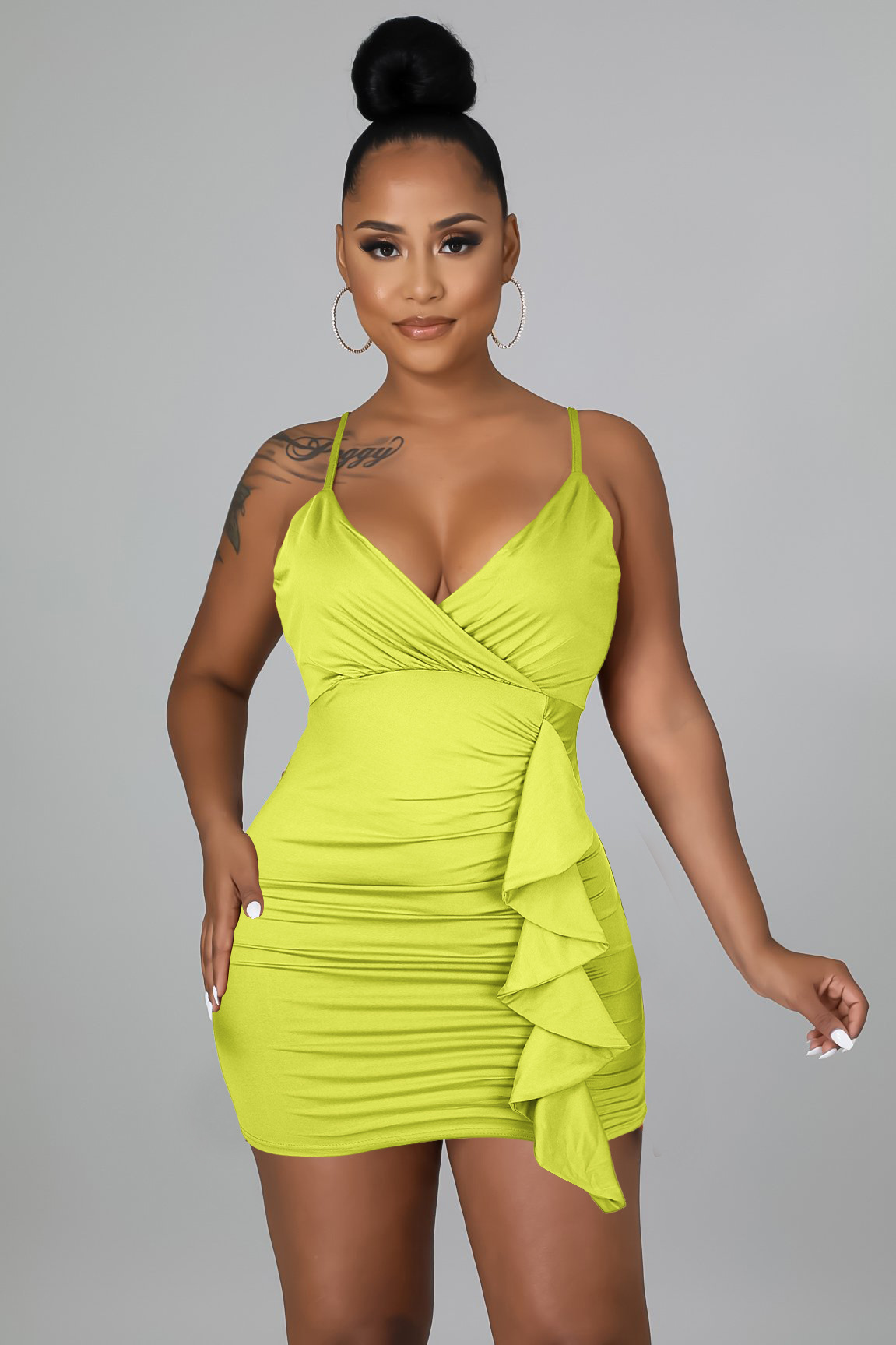 Fashion women dress sexy ruffled V neck topless sling bag hip nightclub dress