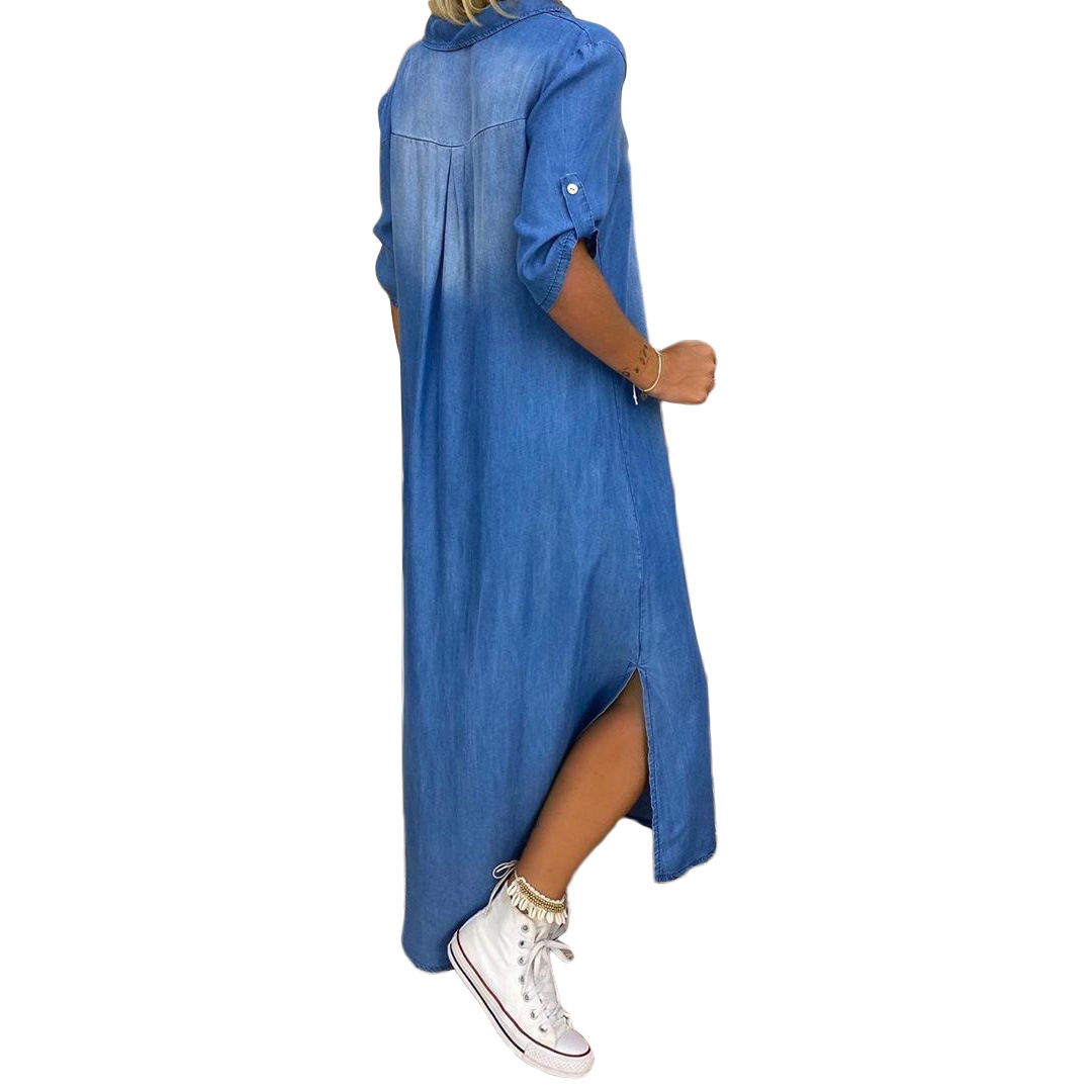 Washed denim loose dress